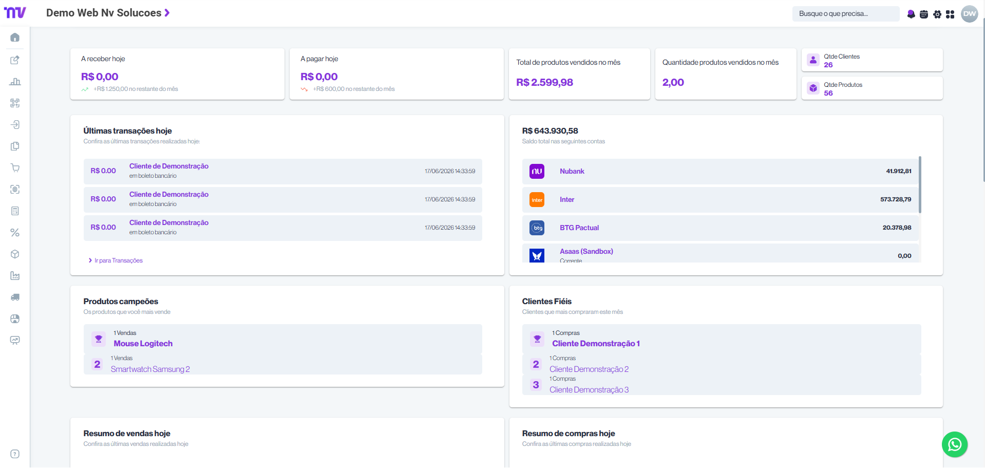Sistema NV Web — dashboard de controle de vendas e estoque